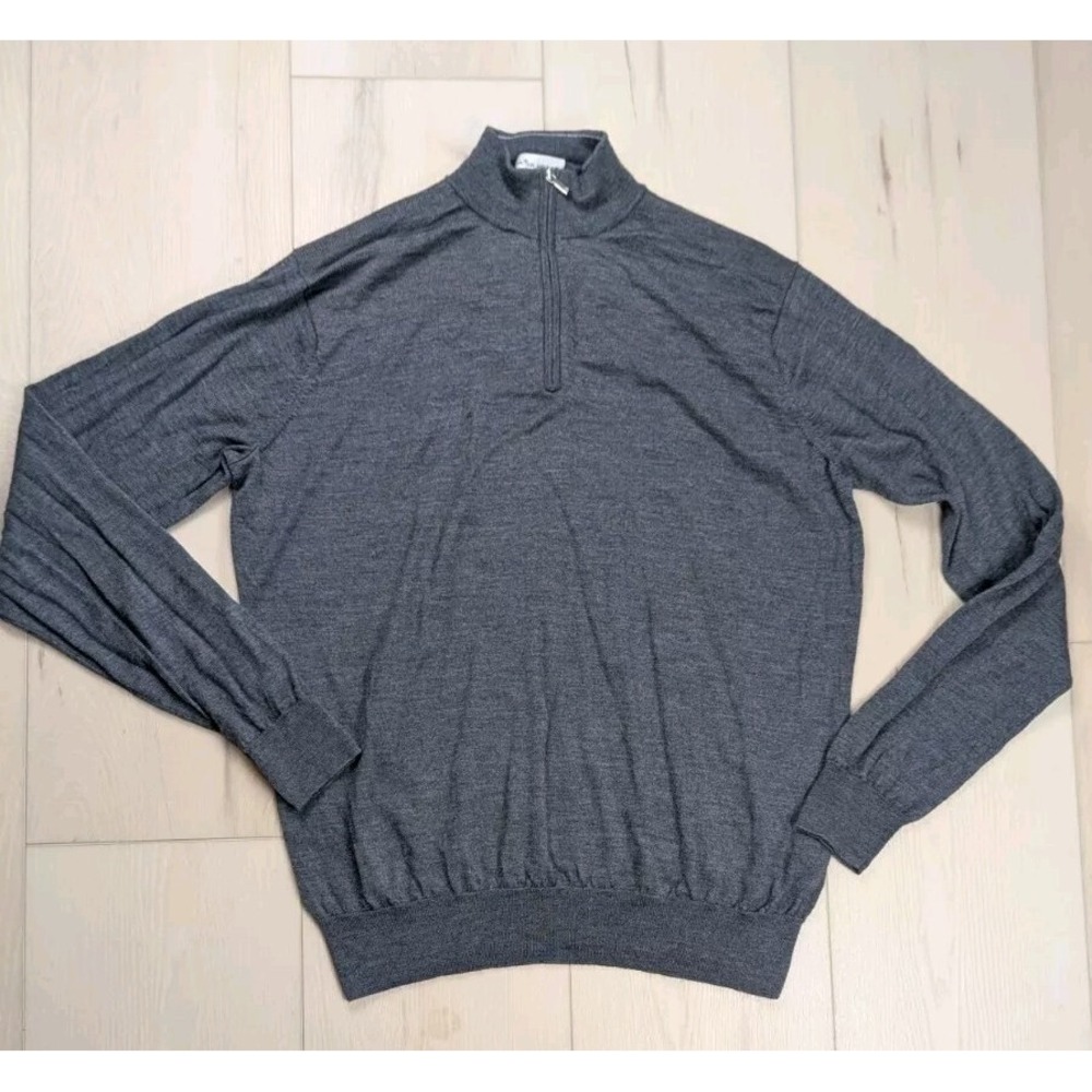 Peter Millar Mens XL Autumn Crest 1/4 Zip Merino Wool Sweater Charcoal Gray